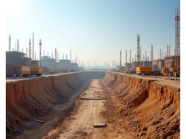 Byggeplass tidlig i prosessen med grunnarbeid og maskiner