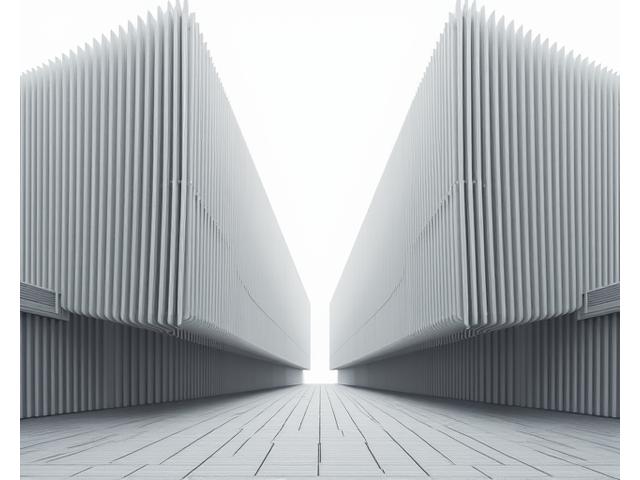 Før/etter bilde som viser perspektivkorreksjon på en bygning hvor linjer går fra skjev til perfekt vertikal og horisontal