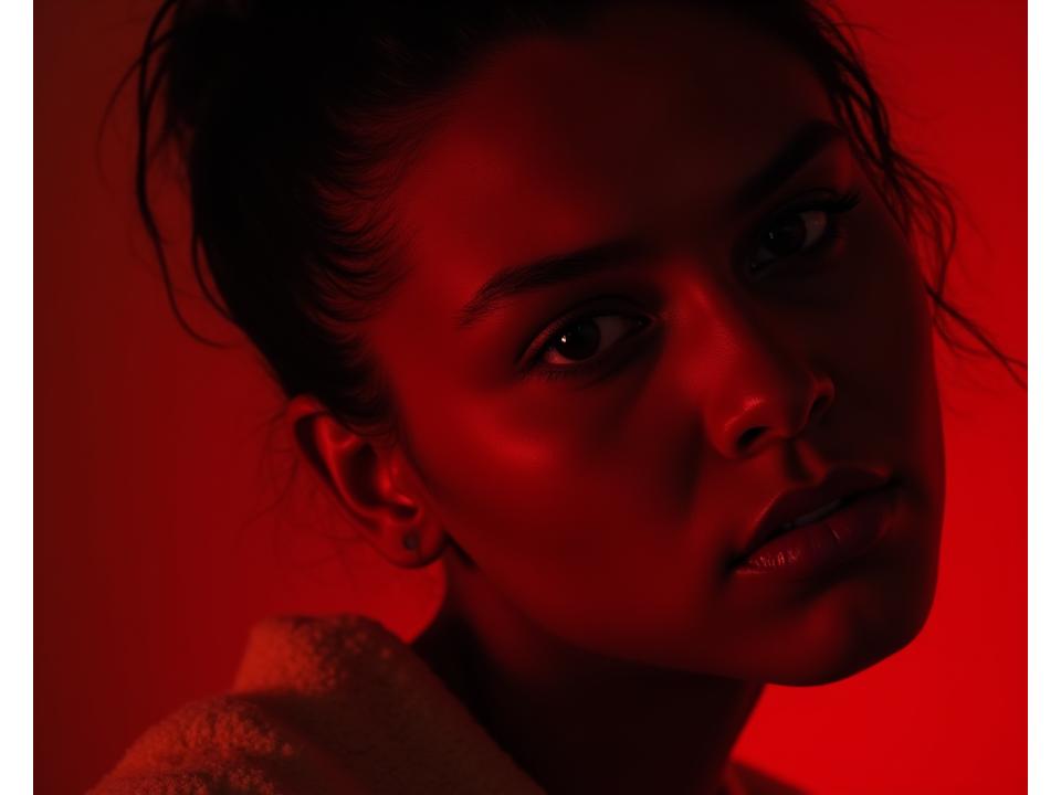 Modell viser frem kleskolleksjon med dramatiske lyssetting