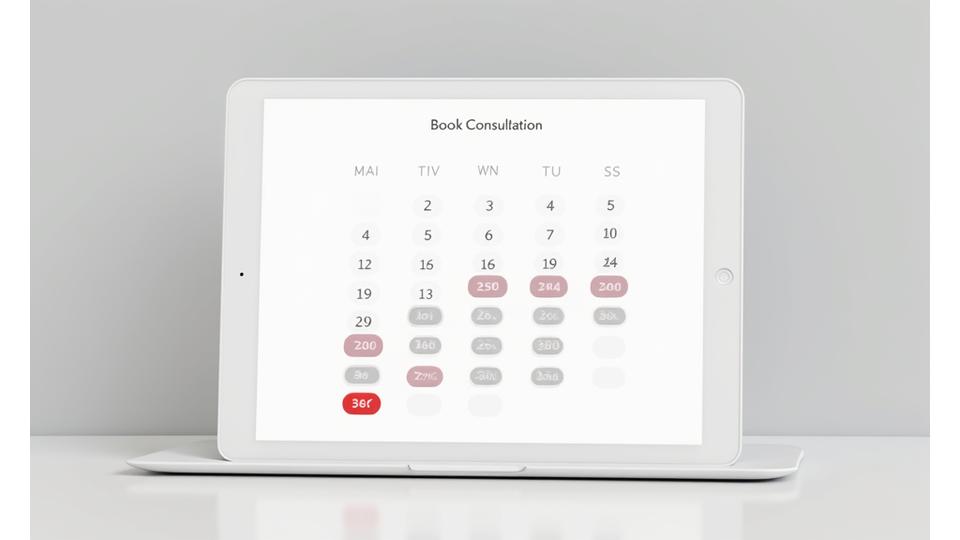 Skjermbilde av en online kalender med ledige tider for konsultasjon.