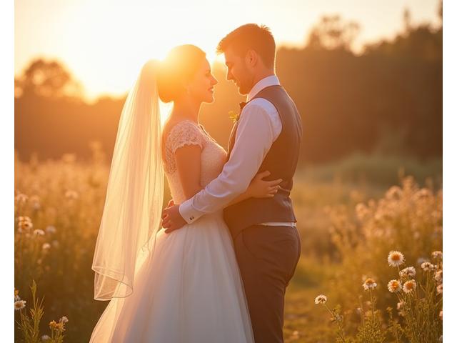 Bryllupsfotografi med romantisk vintage, soft-fokus effekt og varme toner.