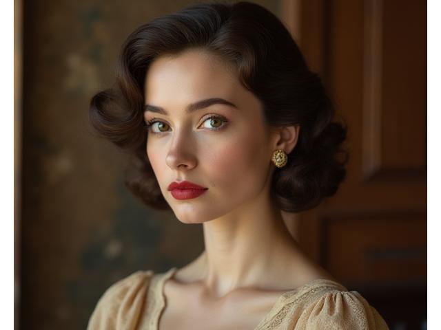 Et stilfullt vintage portrett av en person, profesjonelt posert med tidstypiske klær og en kunstnerisk, kornete finish.